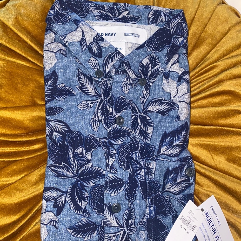 Printed Built-In Flex Short-Sleeve Oxford Shirt‎